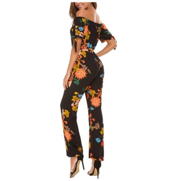 Pants - NWT Bold Print Off The Shoulder Slim Leg Jumpsuit.